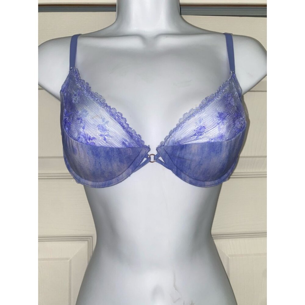 Lace Trimmed Lavender Mesh Underwire Bra